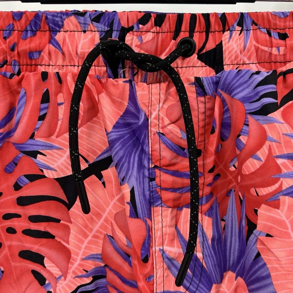 CSG Mens L Tropical Leaf Print Swim Trunks Volley Shorts Drawstring Beach Island